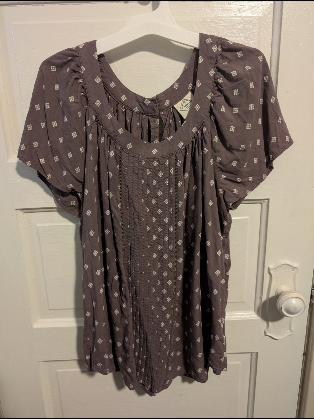 Petite XXL Grey Geomtric Printed Pintuck Blouse St. John's Bay